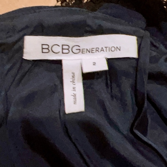 BCBGeneration Navy Blue Black Lace Inset Pleated Skirt Cutout Side Mini Dress 2 - Picture 12 of 15